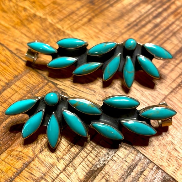 Turquoise and sterling silver climber earrings - Picture 1 of 6